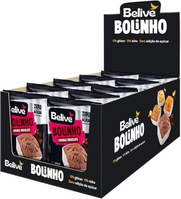 Caixa de Bolinhos de Chocolate Sem Açúcar Sem Glúten Sem Leite Belive 10 unidades de 40g