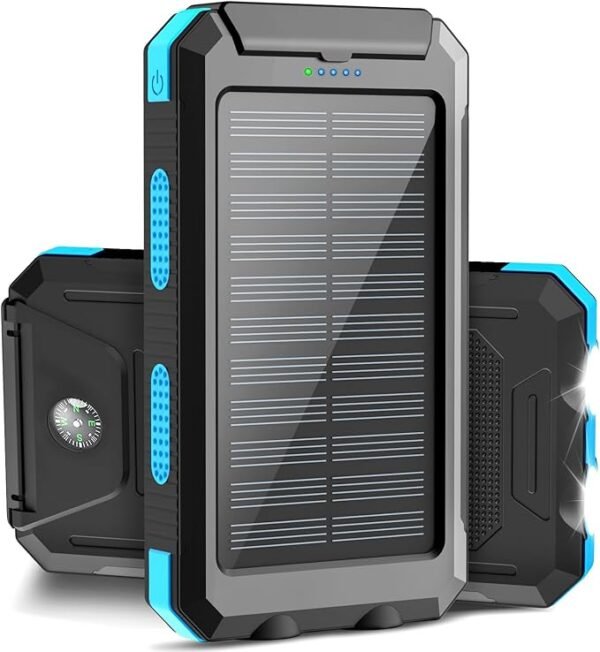 ERRBBIC Carregador portátil de energia solar 20.000 mAh à prova d'água, carregador de bateria de reserva, carregador de painel solar com lanternas duplas LED