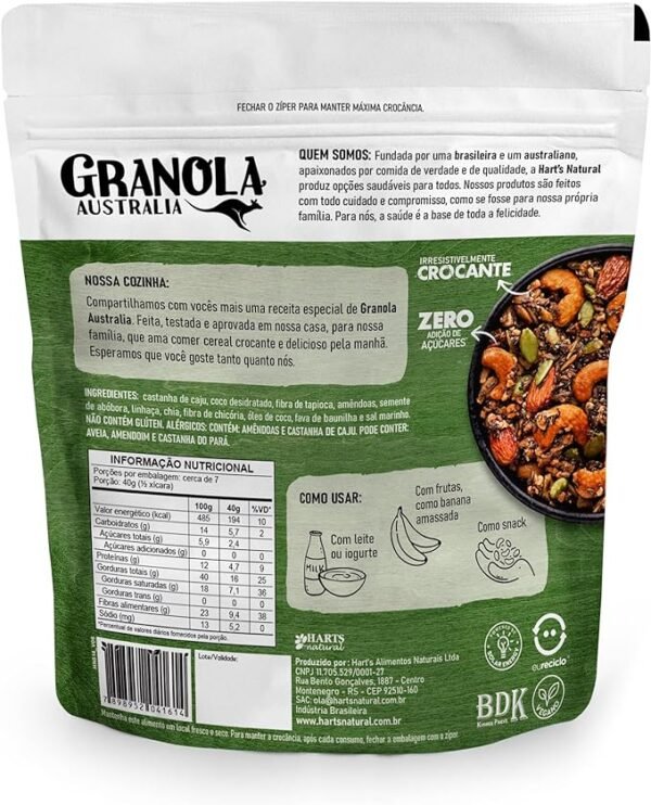 Hart's Natural Granola Australia Keto Low Carb | Granola Sem Açucar, Sem Lactose, Sem Glúten, Vegano | 100% Natural | Alto em Fibras | Snack Saudável | 300g - Image 2